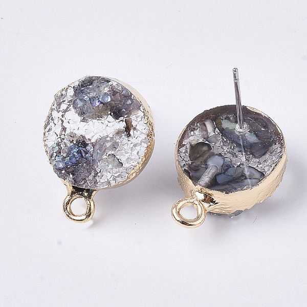 

PandaHall Druzy Resin Stud Earring Loops, with Steel Pins and Edge Light Gold Plated Iron Loops, Flat Round, Dark Gray, 18x13.5mm, Hole...