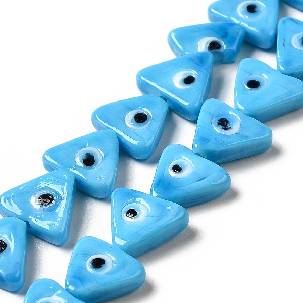 

PandaHall Evil Eye Handmade Lampwork Beads Strands, Triangle, Light Sky Blue, 10~12x13~13.5x3.5~4mm, Hole: 1.2mm, about 36pcs/strand, 16.42...