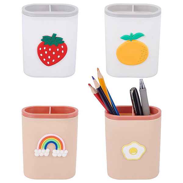 

PandaHall CRASPIRE 4Pcs 4 Style PP Multi-function Pen Holders, Make-up Brush Holders, Oval with Fruit/Egg/Rainbow Pattern, Mixed Patterns...