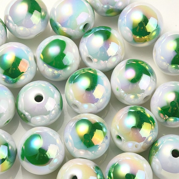 

PandaHall UV Plating Rainbow Iridescent Acrylic Beads, Round with Heart Pattern, Lime, 16x15mm, Hole: 3mm Acrylic Round Green