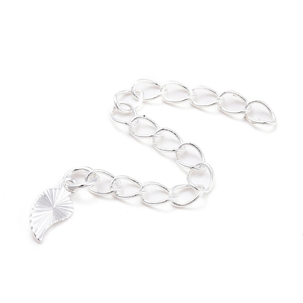 

PandaHall Brass Chains Extender, with Leaf Charms, Silver, 59x3mm Brass