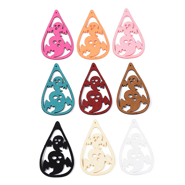 

PandaHall Faux Suede Big Pendants, Halloween, Teardrop with Ghost, Mixed Color, 64~65x38~39x1.5mm, Hole: 1.2mm Faux Suede Teardrop..., Multicolor