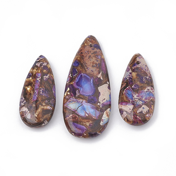

PandaHall Assembled Bronzite and Imperial Jasper Pendants, teardrop, Dyed, 36~50x15~21x6~7mm, Hole: 1mm, 3pcs/set Imperial Jasper Teardrop