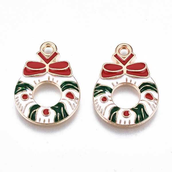 

PandaHall Eco-Friendly Alloy Enamel Pendants, Cadmium Free & Lead Free & Nickel Free, Christmas Wreath with Bowknot, Light Gold, Colorful...