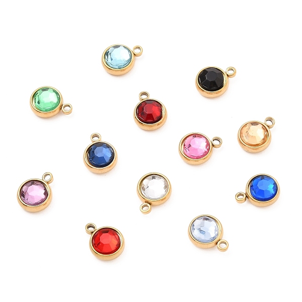 

PandaHall 304 Stainless Steel Charms, with Acrylic Rhinestone, Birthstone Charms, Faceted, Flat Round, Golden, Mixed Color, 10x8x4mm, Hole..., Multicolor