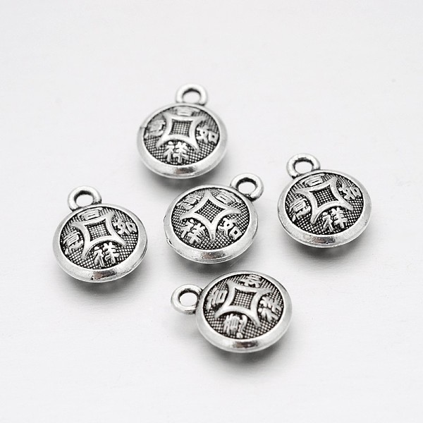 

PandaHall Tibetan Style Alloy Flat Round Charms, Antique Silver, 13x10x5mm, Hole: 2mm Alloy Flat Round