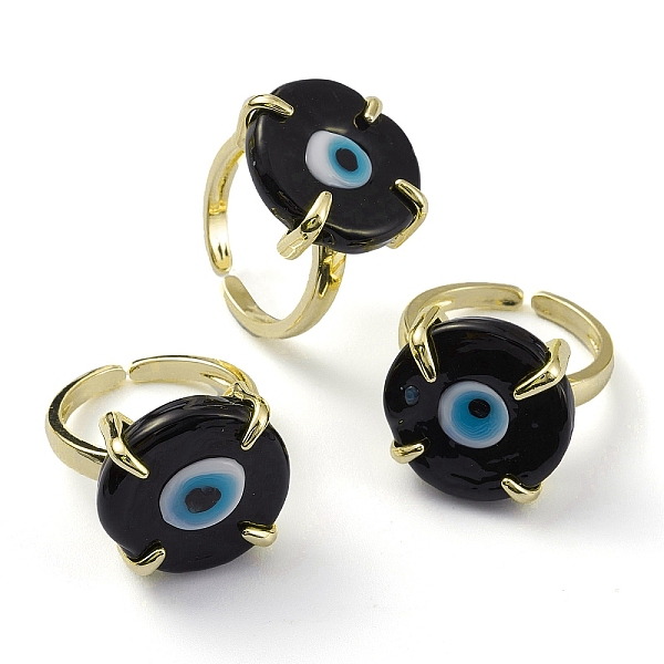 

PandaHall Lampwork Evil Eye Open Cuff Ring, Light Gold Brass Lucky Jewelry for Women, Lead Free & Cadmium Free, Black, US Size 6 1/4(16.7mm)...