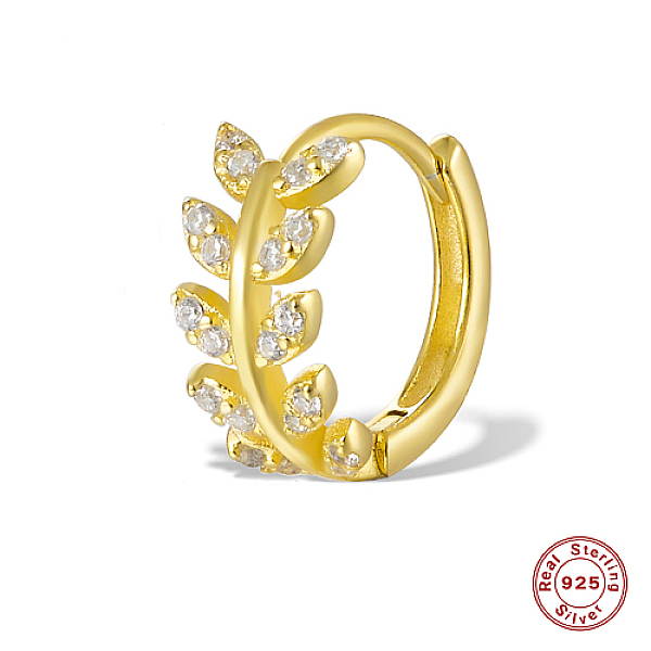 

PandaHall Leaf Shape 925 Sterling Silver Hoop Earrings, with Cubic Zirconia, with S925 Stamp, Real 18K Gold Plated, 11x12x5mm Sterling..., Clear