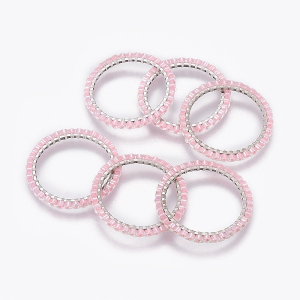 

PandaHall MIYUKI & TOHO Handmade Japanese Seed Beads, with 304 Stainless Steel Link Rings, Loom Pattern, Ring, Silver, Pink, 22~23x1.7mm...