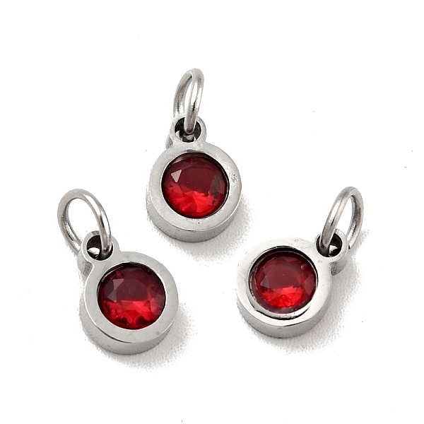 

PandaHall 304 Stainless Steel Pendants, with Cubic Zirconia and Jump Rings, Single Stone Charms, Flat Round, Stainless Steel Color, Dark Red...