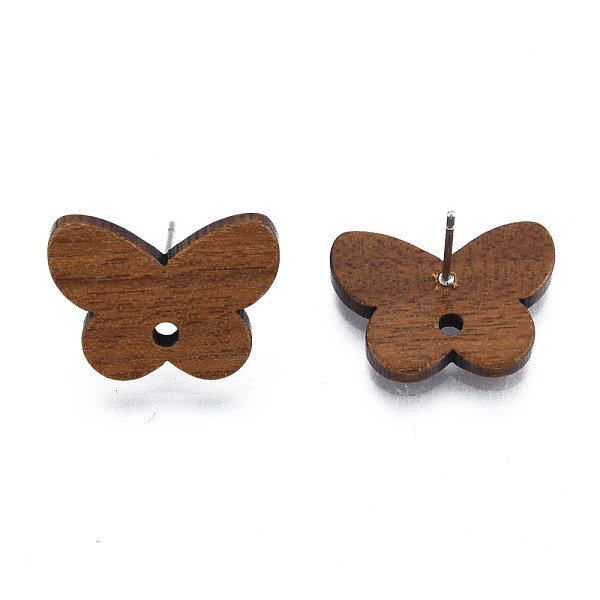 

PandaHall Walnut Wood Stud Earring Findings, with Hole and 304 Stainless Steel Pin, Butterfly, Camel, 15x19.5mm, Hole: 2mm, Pin: 0.7mm Wood..., Brown
