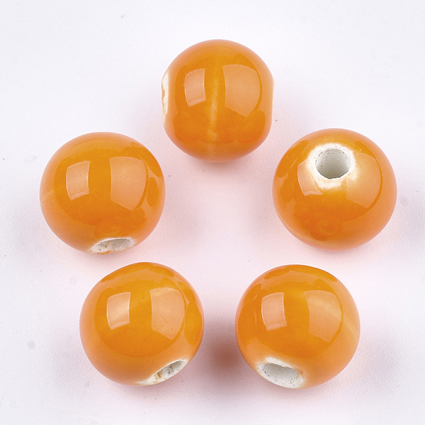 

PandaHall Handmade Porcelain Beads, Bright Glazed Porcelain, Round, Dark Orange, 10~10.5x9.5~10mm, Hole: 2.5~3mm Porcelain Round Orange