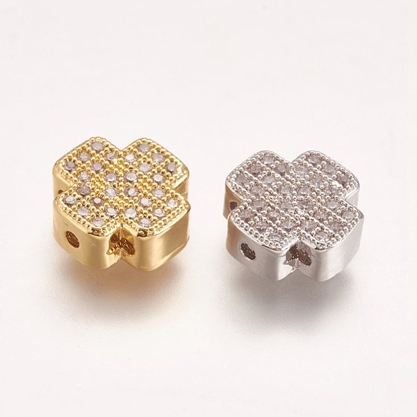 PandaHall Brass Micro Pave Cubic Zirconia Pendants, Multi-strand Links, Cross, Hollow, Mixed Color, 10x10x4mm, Hole: 1mm Brass+Cubic...