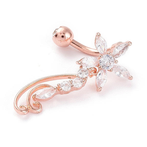 

PandaHall Piercing Jewelry, Brass Micro Pave Clear Cubic Zirconia Navel Rings, Belly Rings, with 304 Stainless Steel Bar, Flower, Rose Gold...