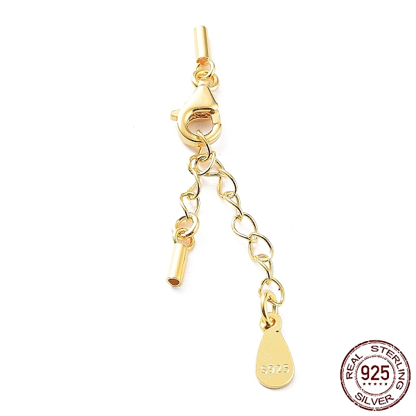 

PandaHall 925 Sterling Silver Curb Chain Extender, End Chains with Lobster Claw Clasps and Cord Ends, Teardrop Chain Tabs, with S925 Stamp...