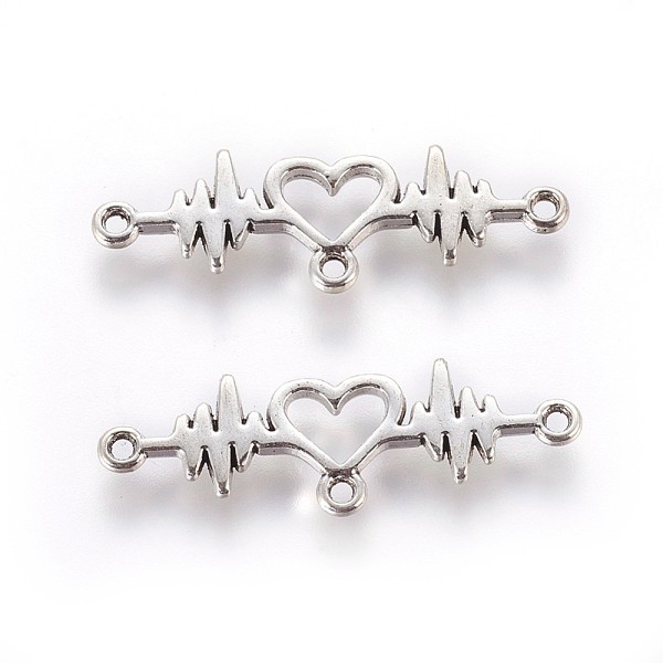 

PandaHall Tibetan Style Zinc Alloy Links connectors, Heartbeat, Antique Silver, 10x30.5x1.5mm, Hole: 1.2mm Alloy Others