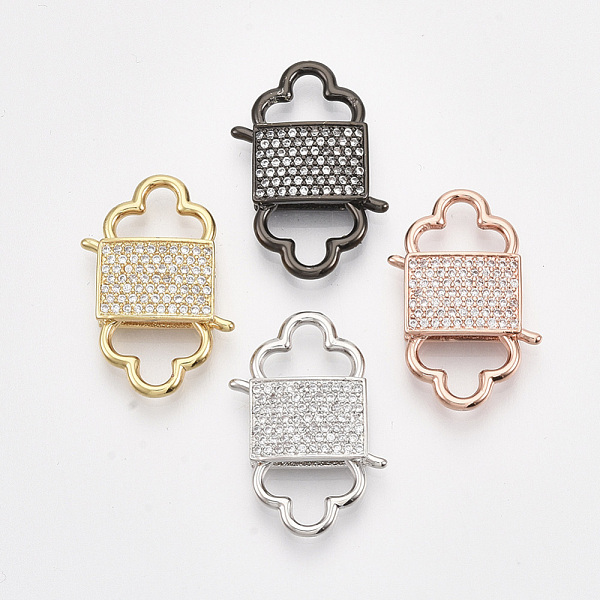 

PandaHall Brass Micro Pave Cubic Zirconia Clasps, Clear, Mixed Color, 26x18x5mm, Hole: 7x10mm Brass Clear