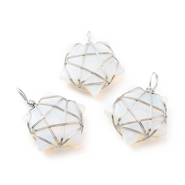 

PandaHall Opalite Pendants, with Platinum Tone Copper Wire Wrapped, Cadmium Free & Lead Free, Star, 37~41x29~31x9~11mm, Hole: 4.5~6mm...