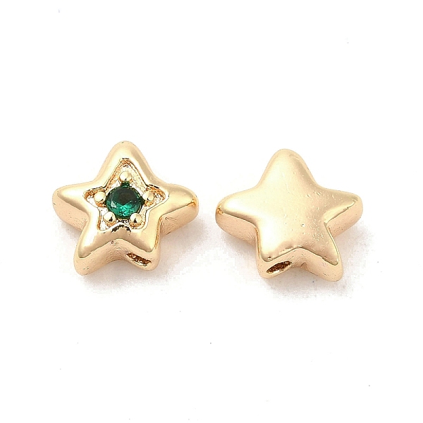 

PandaHall Brass Cubic Zirconia Beads, Star, Real 18K Gold Plated, Green, 7x8x4mm, Hole: 1mm Brass+Cubic Zirconia Star Green