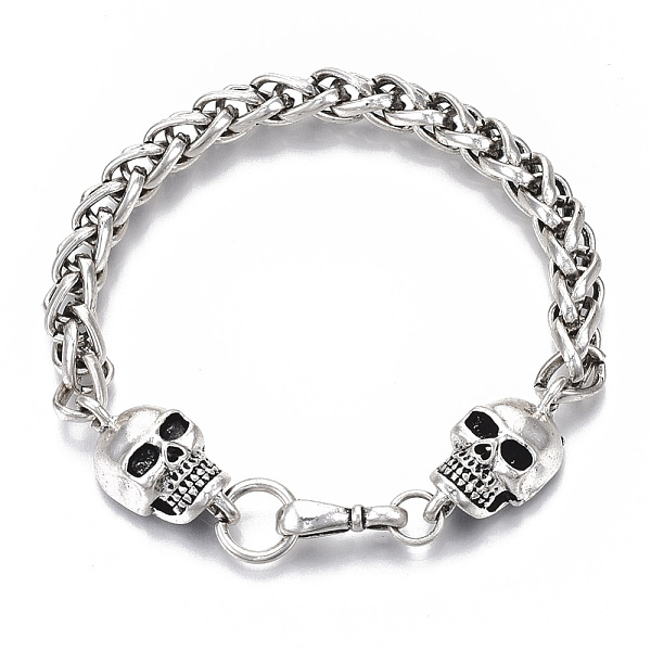 

PandaHall Men's Alloy Wheat Chain Bracelets, Skull, Antique Silver, 8-7/8 inch(22.5cm) Alloy