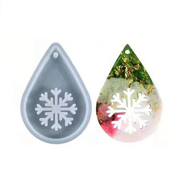 PandaHall DIY Christmas Snowflake Pendant Silicone Molds, Resin Casting Molds, for UV Resin & Epoxy Resin Pendant Making, Teardrop, White...