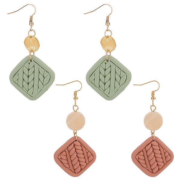 

PandaHall FIBLOOM 2 Pairs 2 Colors Polymer Clay Rhombus Dangle Earrings, Brass Long Drop Earrings for Women, Mixed Color, 77.5mm, Pin: 0.6mm..., Multicolor