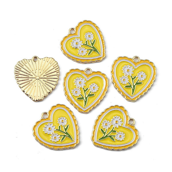 

PandaHall Alloy Enamel Pendants, Golden, Heart, Flower Pattern, 26x25.5x2mm, Hole: 2.5mm Alloy+Enamel Flower Yellow