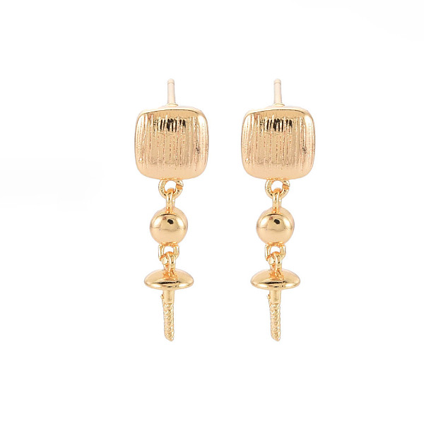 

PandaHall Brass Stud Earring Findings, for Half Drilled Beads, Nickel Free, Square, Real 18K Gold Plated, 22x7mm, Pin: 0.6mm, pin: 0.9mm(for...