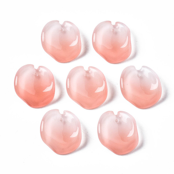 

PandaHall Two Tone Spray Painted Glass Pendants, Petal, Light Coral, 20~21x18~19x7~8mm, Hole: 1mm Glass Petaline