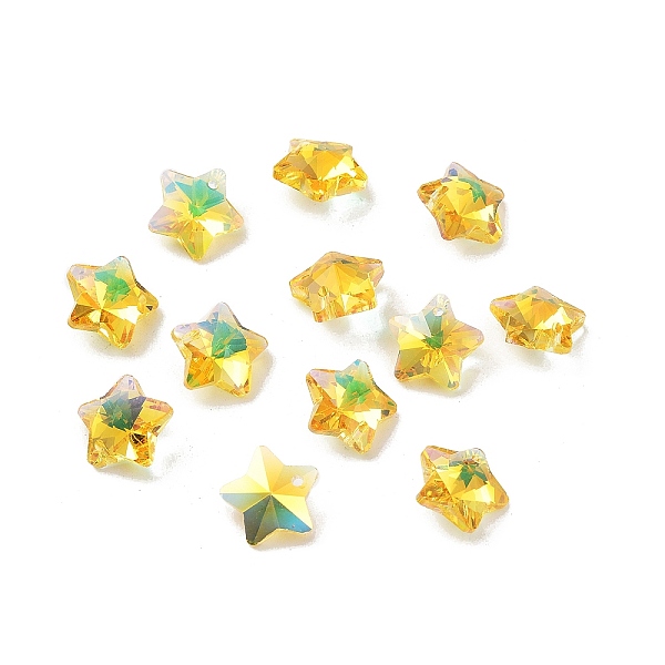

PandaHall Glass Charms, Faceted Star, Gold, 13x13.5x7mm, Hole: 1.2mm Glass Gold