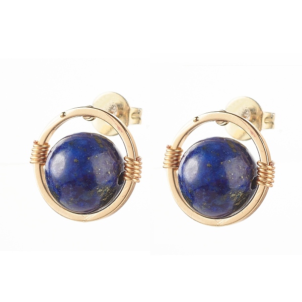 

PandaHall Natural Lapis Lazuli Round Beads Stud Earrings for Girl Women, Wire Wrap Brass Earring, Golden, 12.5x12mm, Pin: 0.7mm Lapis Lazuli...