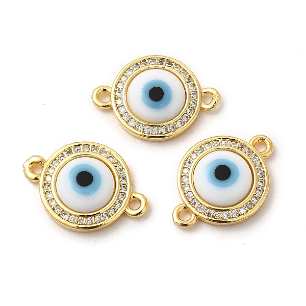 

PandaHall Rack Plating Real 18K Gold Plated Brass Micro Pave Clear Cubic Zirconia Connector Charms, Flat Round with Evil Eye Links, with..., White