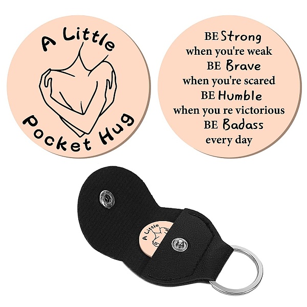 

PandaHall CREATCABIN A little Pocket Hug Token Long Distance Gifts Keepsake Stainless Steel Human Double Sided Coin with Leather Keychains...