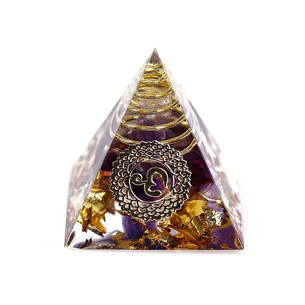 

PandaHall Chakra Theme Orgonite Pyramid Resin Energy Generators, Reiki Natural Amethyst Chips Inside for Home Office Desk Decoration, 29mm...
