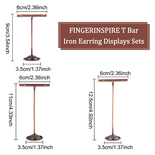 

PandaHall FINGERINSPIRE T Bar Iron Earring Displays Sets, Jewelry Display Rack, Jewelry Tree Stand, Red Copper, 90x60x35mm, 110x60x35mm..., Black