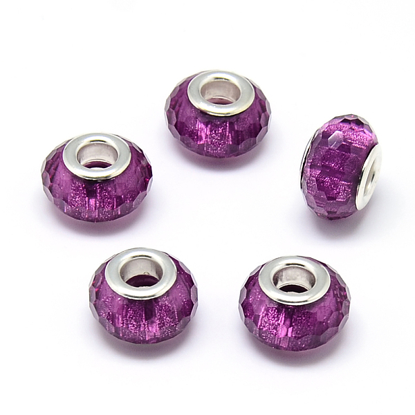 

PandaHall Resin European Beads, Large Hole Beads, with Silver Color Plated Brass Cores, Faceted, Rondelle, Large Hole Beads, Dark Orchid..., Purple