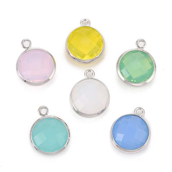 

PandaHall Brass Glass Charms, Long-Lasting Plated, Lead Free & Nickel Free & Cadmium Free, Flat Round, Platinum, Mixed Color, 13.5x11x5mm..., Multicolor