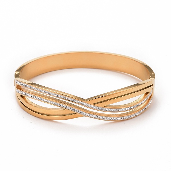

PandaHall Crystal Rhinestone Infinity Hinged Bangle, 304 Stainless Steel Jewelry for Women, Golden, Inner Diameter: 2x2-1/4 inch(5x5.8cm)..., Clear