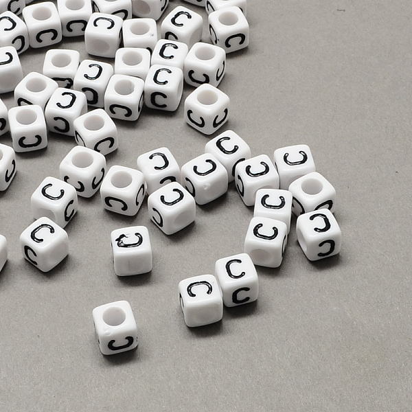 

PandaHall Large Hole Acrylic Letter European Beads, White & Black, Cube with Letter.C, 6x6x6mm, Hole: 4mm Acrylic Cube Black