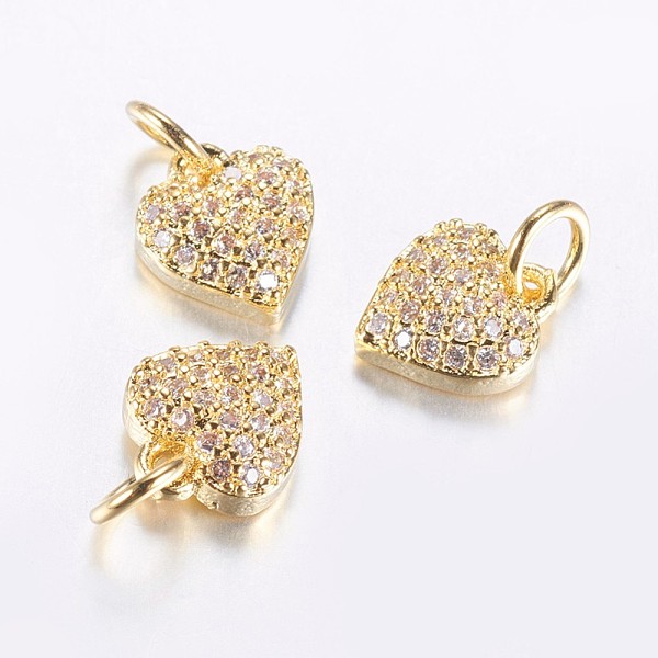 

PandaHall Long-Lasting Plated Brass Micro Pave Cubic Zirconia Charms, Heart, Real 18K Gold Plated, 9x8x3mm, Hole: 3mm Brass+Cubic Zirconia..., Clear