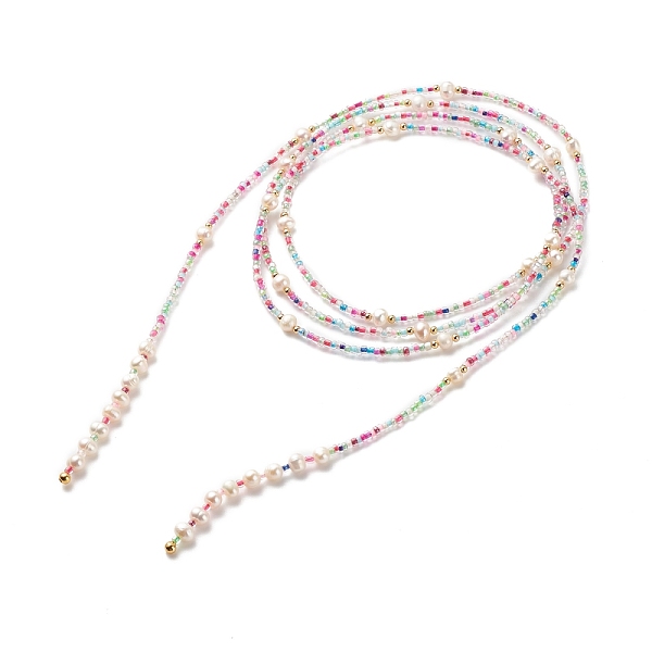 

PandaHall Natural Pearl & Glass Seed Beaded Rope Knot Multi Layered Necklace for Women, Cerise, 60.24~60.63 inch(153~154cm) Pearl Red