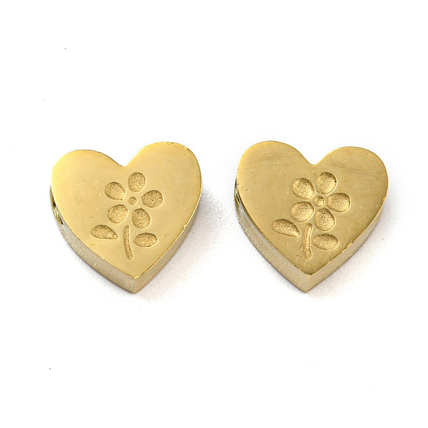 

PandaHall Ion Plating(IP) 316L Surgical Stainless Steel Beads, Textured, Heart with Flower, Real 18K Gold Plated, 7x8x3.5mm, Hole: 2mm 316L...