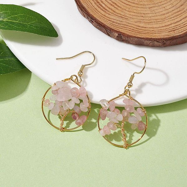 Natural Rose Quartz Chips Dangle Earrings