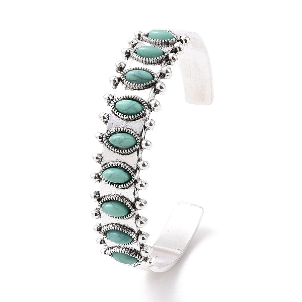

PandaHall Synthetic Turquoise Horse Eye Beaded Open Cuff Bangle, Retro Alloy Jewelry for Women, Platinum, Inner Diameter: 2-1/2 inch(6.35cm)...