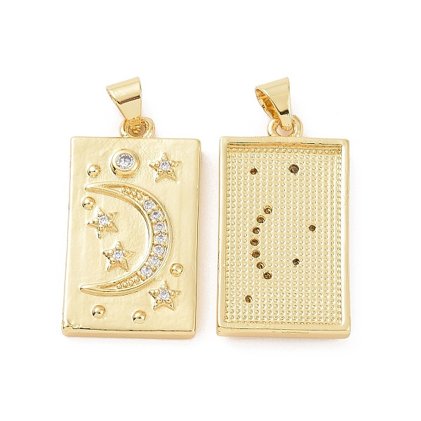 

PandaHall Rack Plating Brass Micro Pave Clear Cubic Zirconia Pendants, Rectangle with Star & Moon Charms, Golden, 26x14.5x3mm, Hole: 5x3.5mm...
