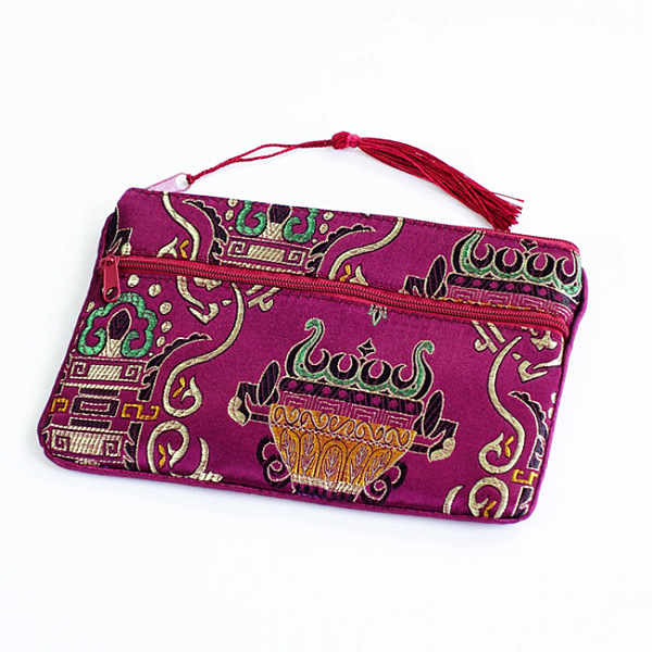 

PandaHall Chinese Style Flower Pattern Satin Jewelry Packing Pouches, Gift Bags with Zipper and Tassel Charm, Rectangle, Medium Violet Red...