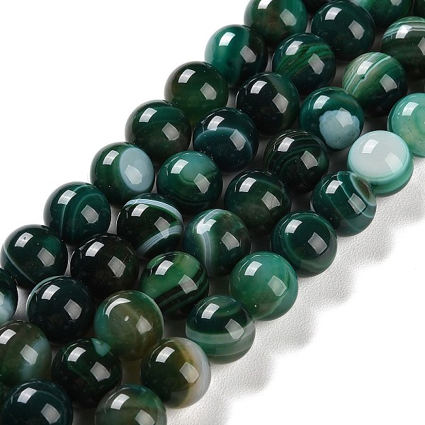 

PandaHall Natural Striped Agate/Banded Agate Beads Strands, Dyed, Round, Dark Slate Gray, 10mm, Hole: 1.2mm, about 19pcs/strand, 7.60''...
