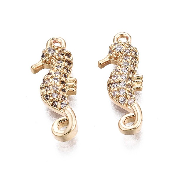 

PandaHall Brass Micro Pave Clear Cubic Zirconia Pendants, Sea Horse Shape, Real 18K Gold Plated, 17x6x3mm, Hole: 1mm Brass+Cubic Zirconia...