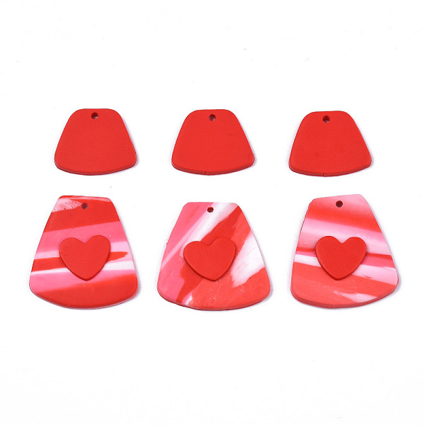 

PandaHall Handmade Polymer Clay Pendants, Trapezoid with Heart & Trapezoid, Red, 18.5~31x22.5~30x2.5~4.5mm, Hole: 1.8mm, 2pcs/set Polymer...