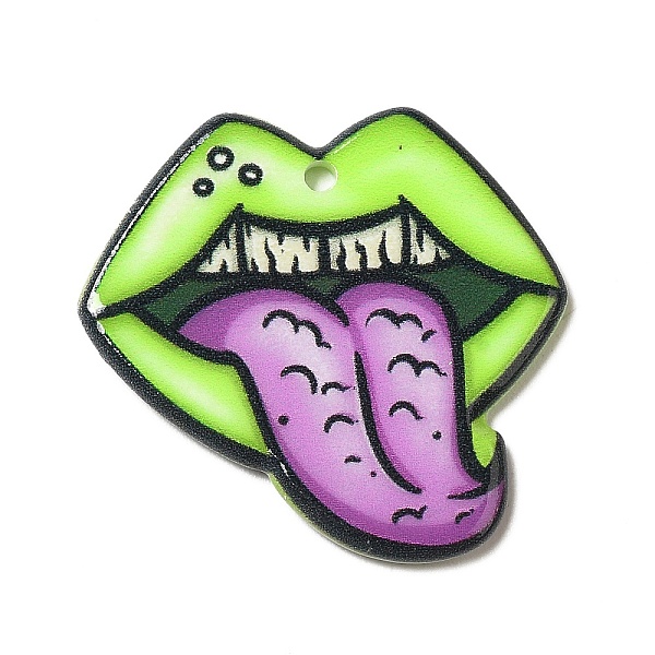 

PandaHall Halloween Printed Acrylic Pendants, Tongue Pattern, 28.3x29.8x2.3mm, Hole: 1.9mm Acrylic Body